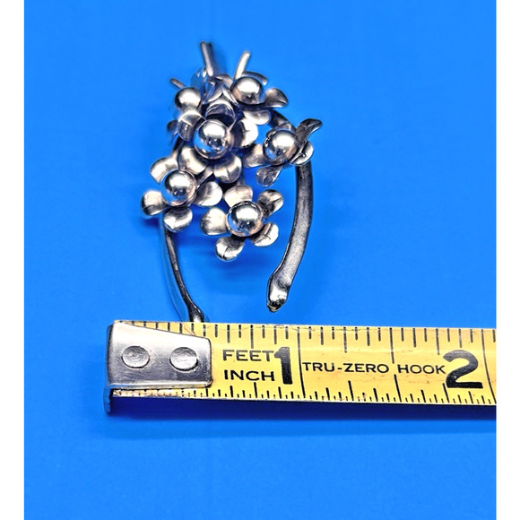 Vintage MCM Mid Century Silver-tone Wishbone Floral Cluster Brooch Pin 2" - Picture 5 of 12